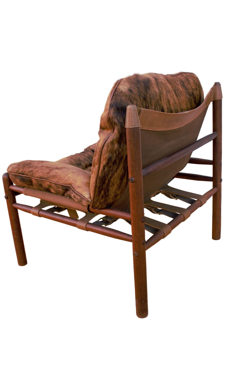 Mid Century Modern Arne Norell Sirocco Sling Back Safari Chair Newly Upholstered in Cowhide