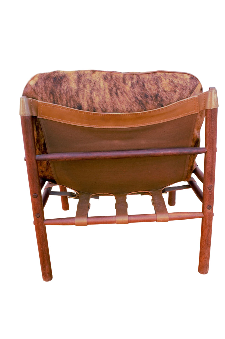 Mid Century Modern Arne Norell Sirocco Sling Back Safari Chair Newly Upholstered in Cowhide