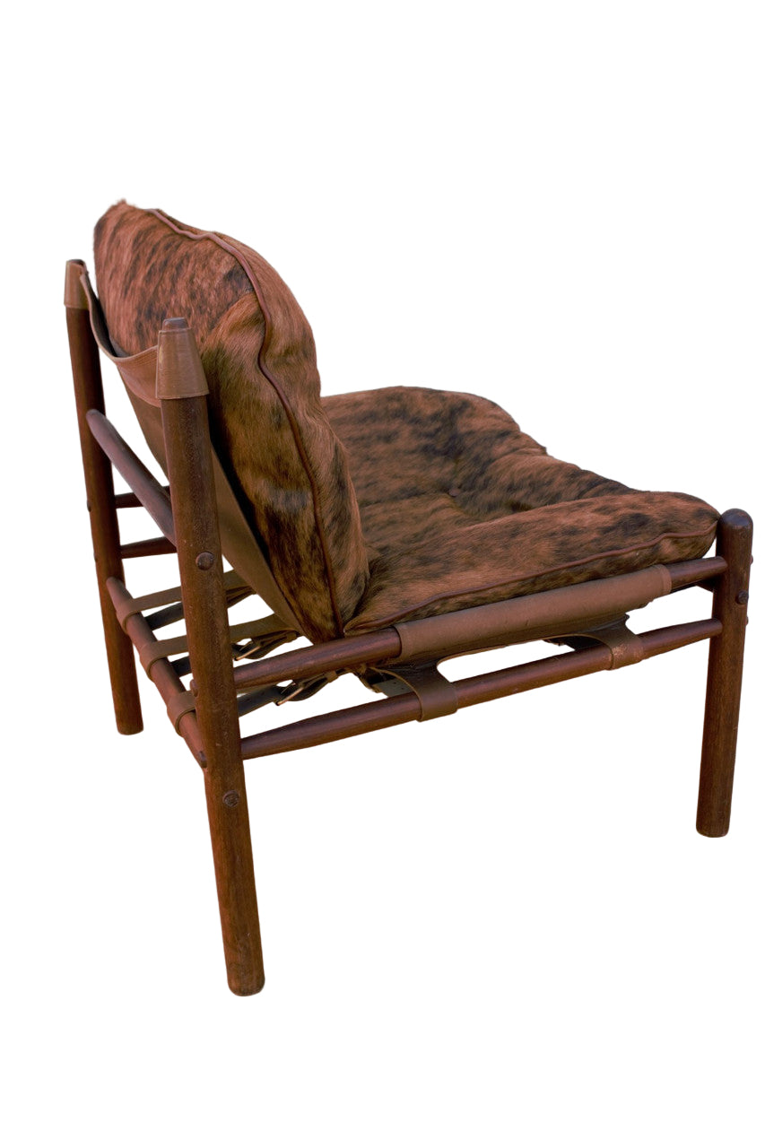 Mid Century Modern Arne Norell Sirocco Sling Back Safari Chair Newly Upholstered in Cowhide
