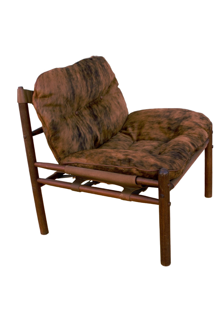 Mid Century Modern Arne Norell Sirocco Sling Back Safari Chair Newly Upholstered in Cowhide