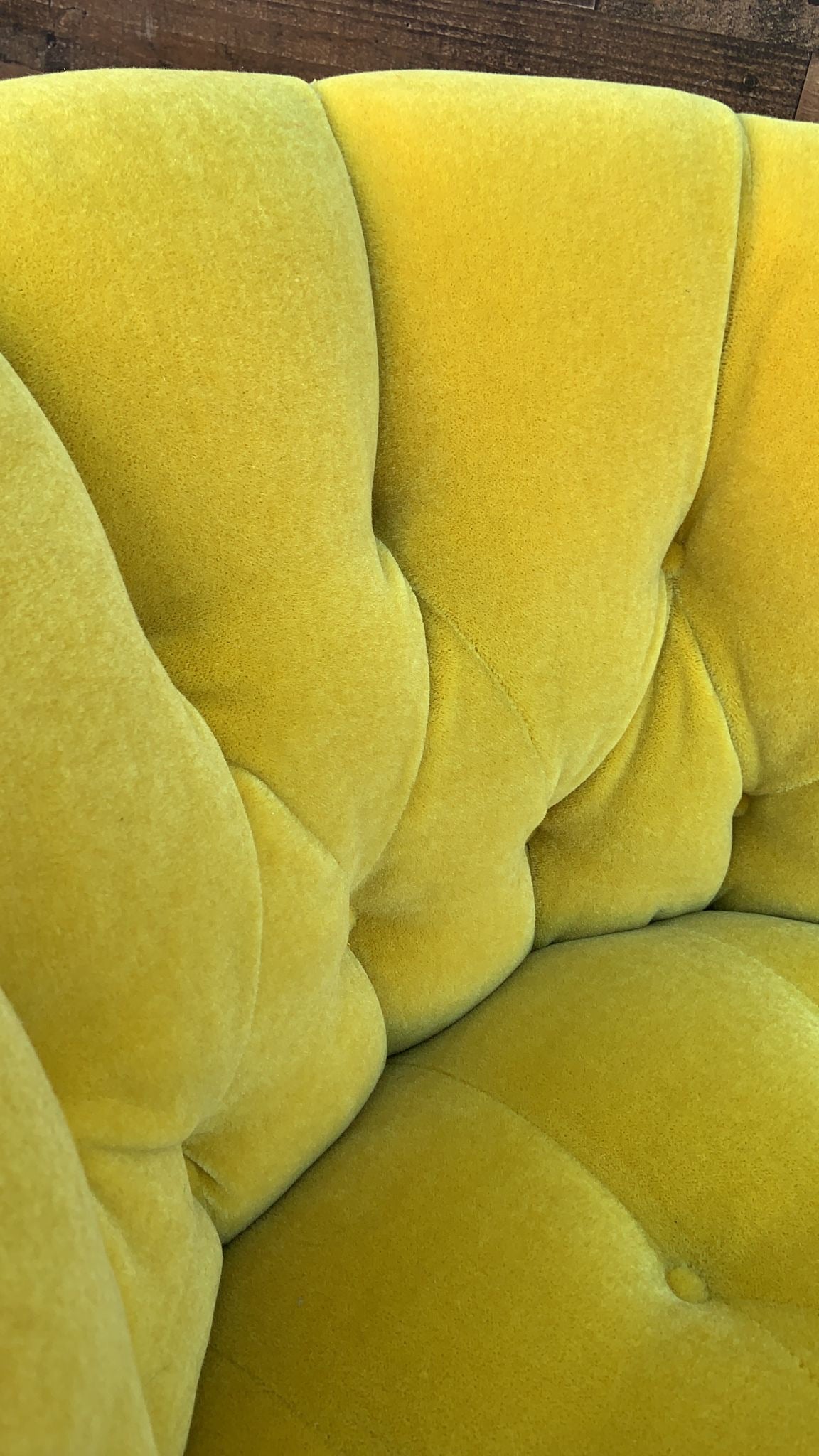 Mid Century Modern Tufted Barrel Back Swivel Lounge Chair Newly Reupholstered in Yellow Mohair