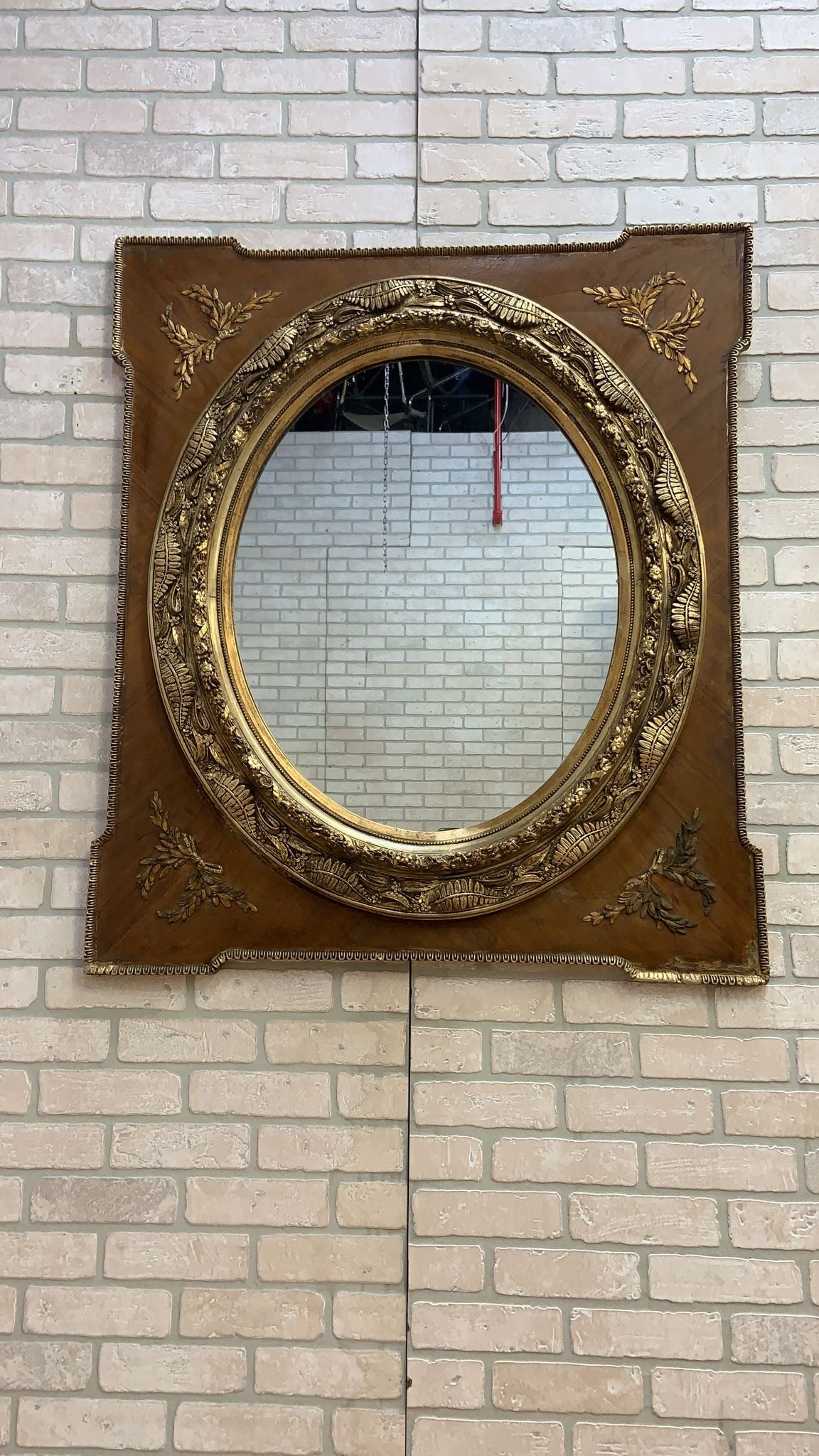 Antique French Napoleon III Caved Gold Gilded Wood Medallion Wall Mirror