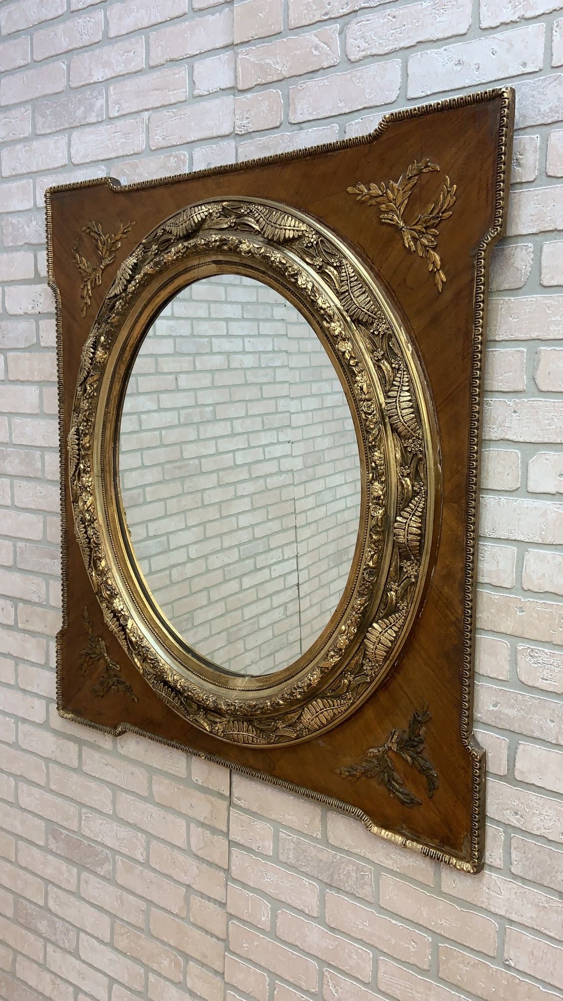Antique French Napoleon III Caved Gold Gilded Wood Medallion Wall Mirror