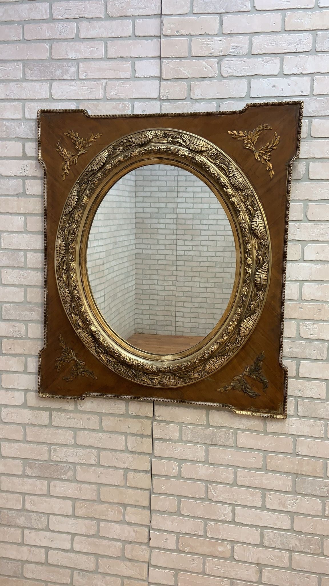 Antique French Napoleon III Caved Gold Gilded Wood Medallion Wall Mirror