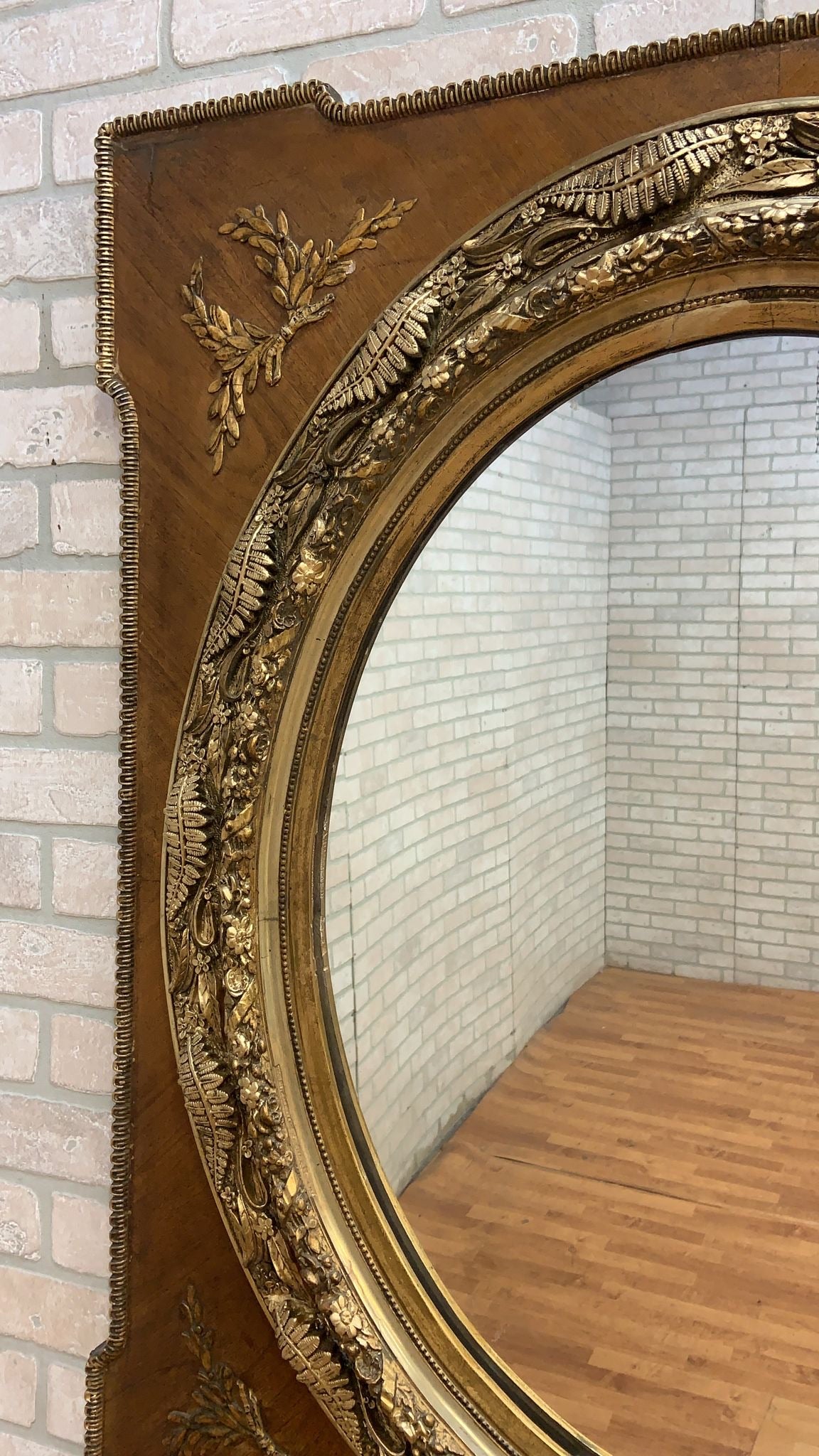 Antique French Napoleon III Caved Gold Gilded Wood Medallion Wall Mirror
