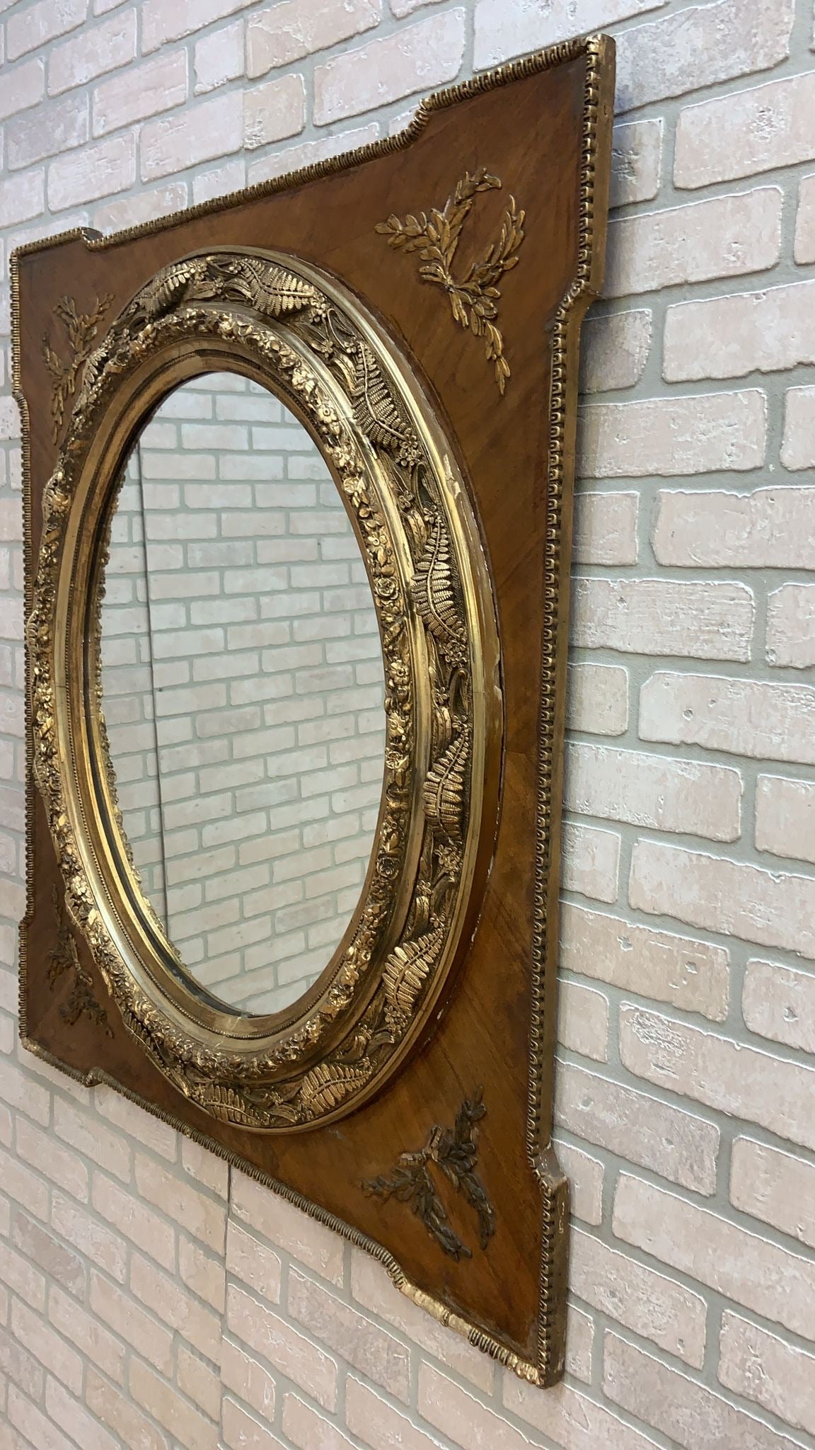 Antique French Napoleon III Caved Gold Gilded Wood Medallion Wall Mirror