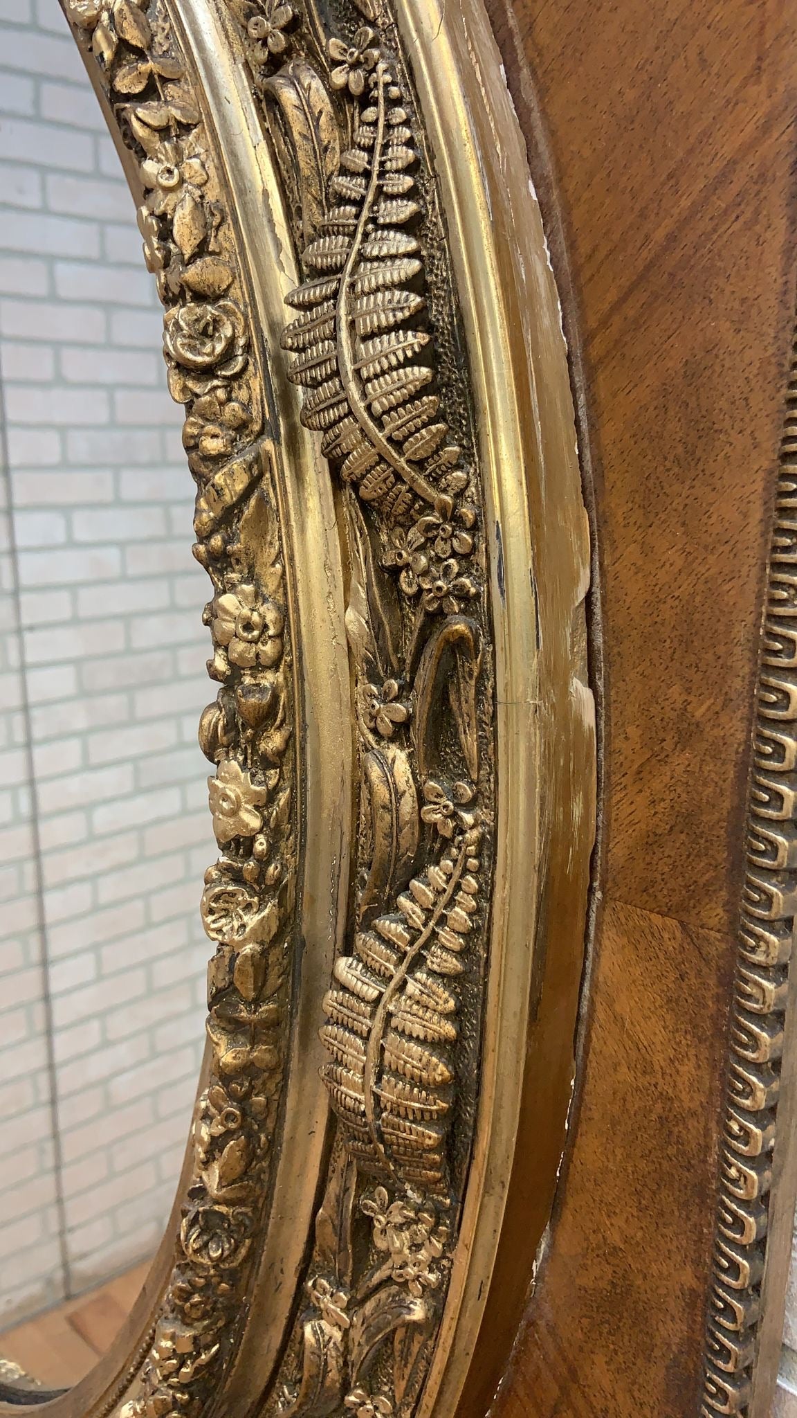 Antique French Napoleon III Caved Gold Gilded Wood Medallion Wall Mirror