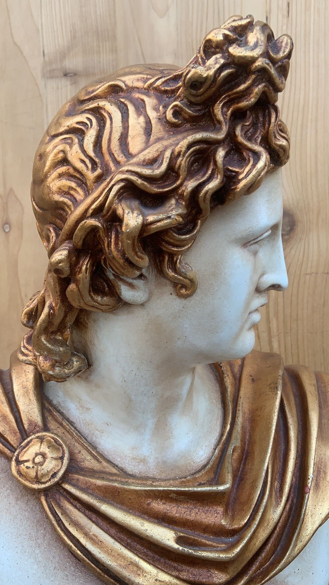 Vintage Gold Gilt Apollo Bust with Column Pedestal