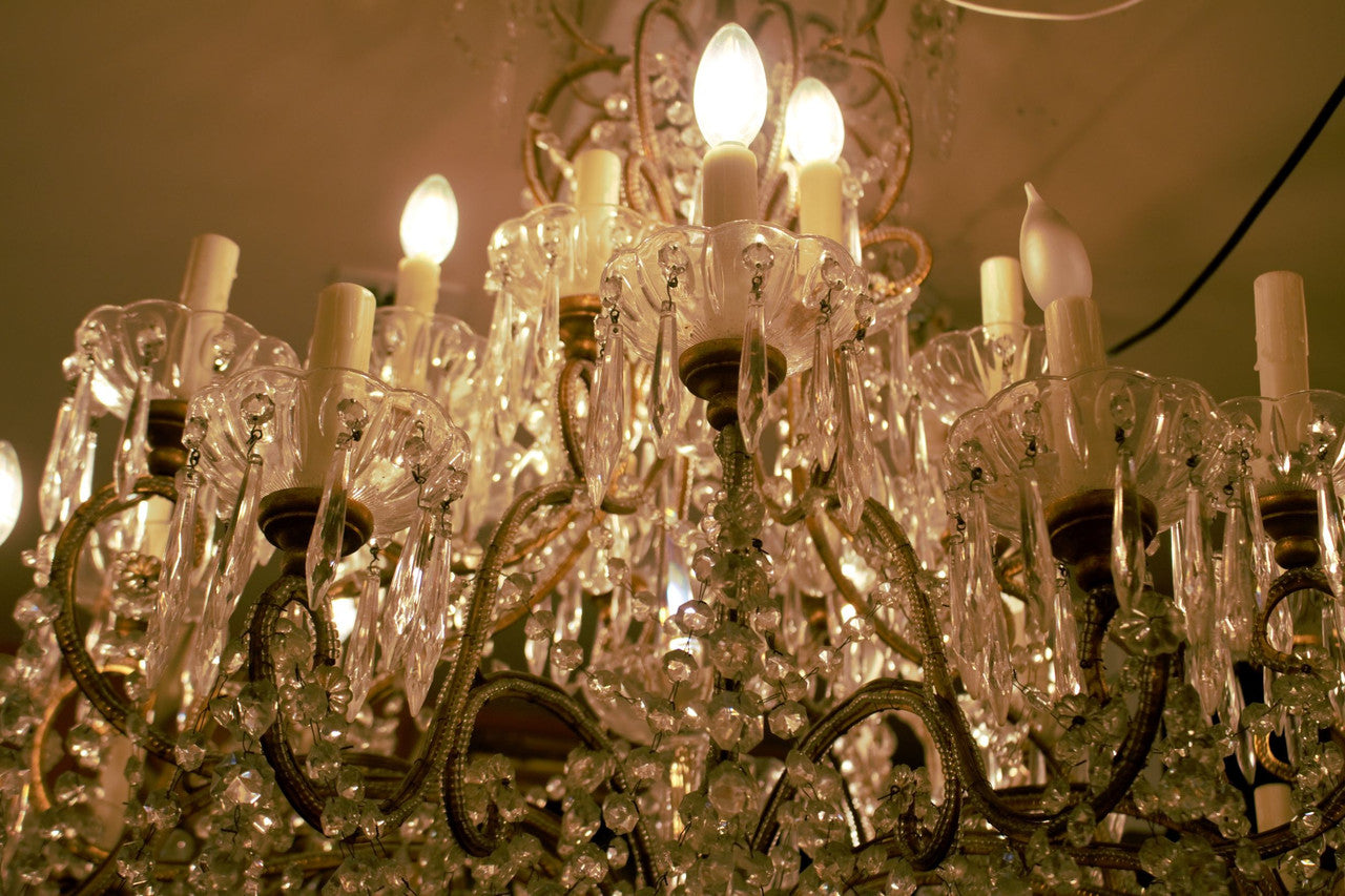 Antique Hollywood Regency Italian Crystal Two Tier Chandelier