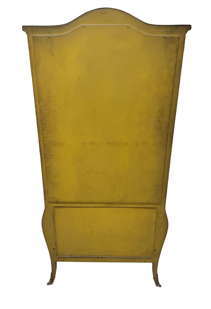 Antique French Vernis Martin Hand Painted Brass Ormolu Bombe Display Vitrine Cabinet