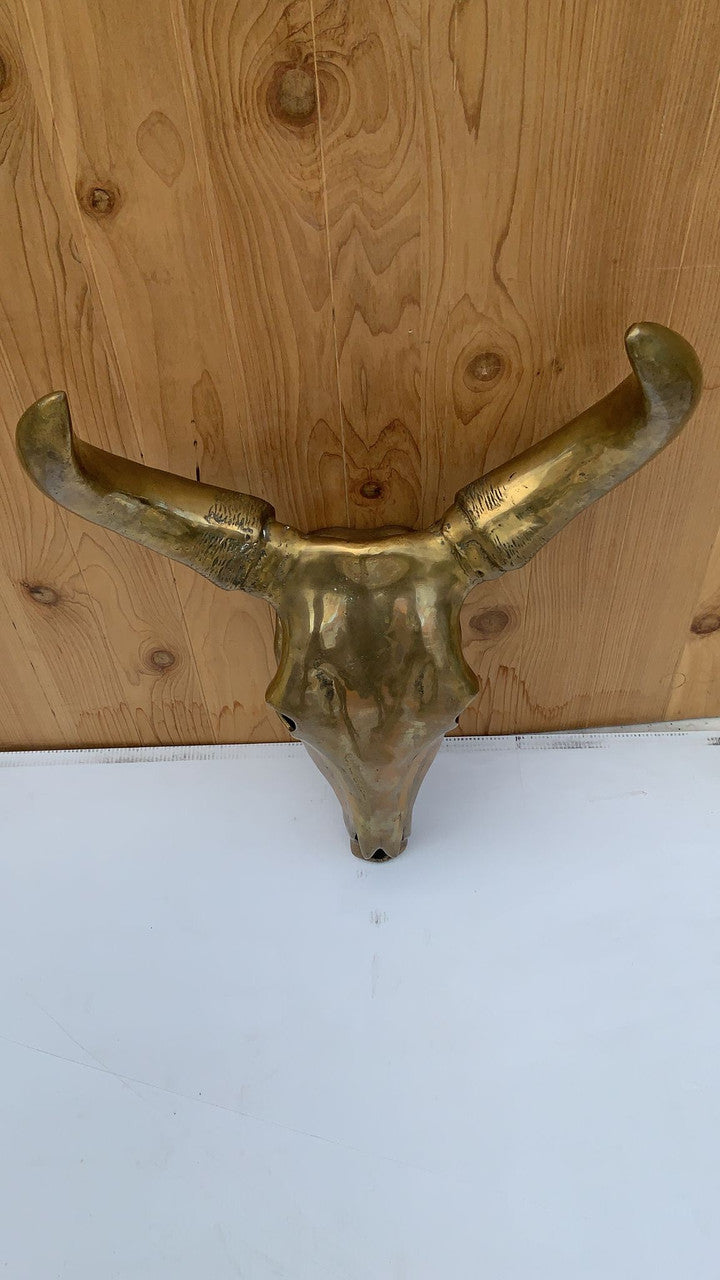 Vintage Modern Brass Cow Skull Wall Mounted Sculpture