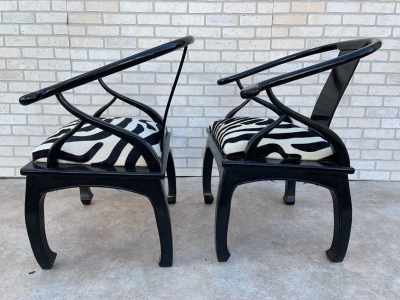 Hollywood Regency James Mont Style Horseshoe Chairs Newly Reupholstered in Cowhide- Pair