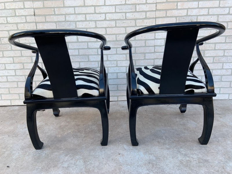 Hollywood Regency James Mont Style for Bernhardt Horseshoe Frame Chairs Newly Upholstered - Pair