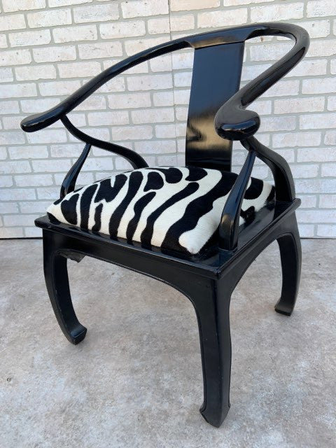 Hollywood Regency James Mont Style Horseshoe Chairs Newly Reupholstered in Cowhide- Pair