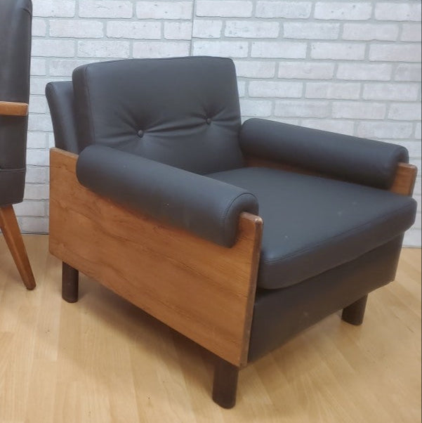 MCM Percival Lafer Style Rosewood Club Chair Newly Reupholstered in Black Leather