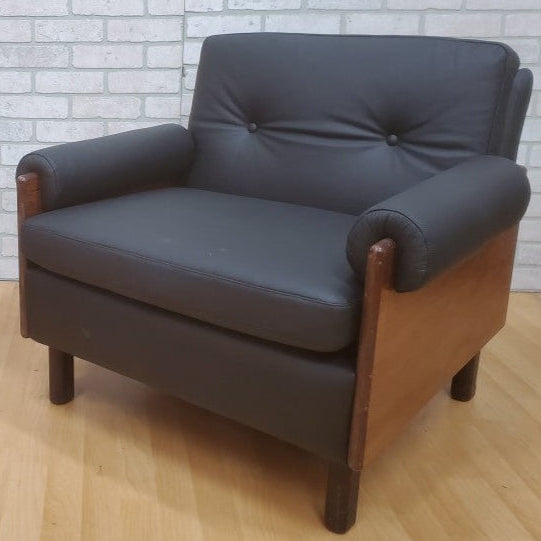 MCM Percival Lafer Style Rosewood Club Chair Newly Reupholstered in Black Leather
