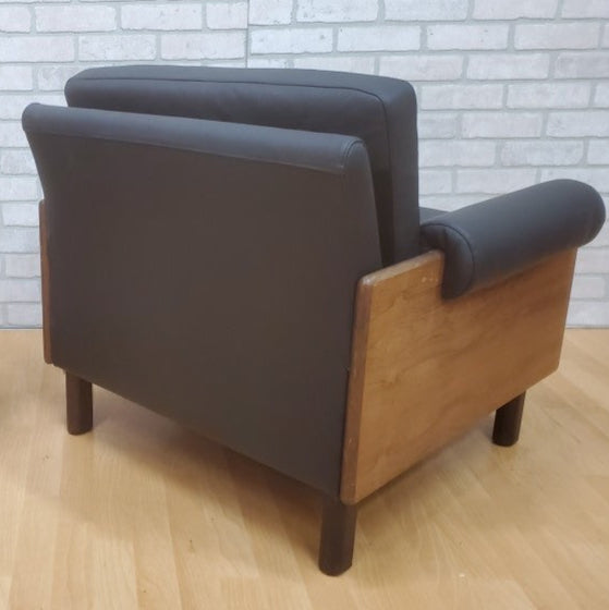 MCM Percival Lafer Style Rosewood Club Chair Newly Reupholstered in Black Leather