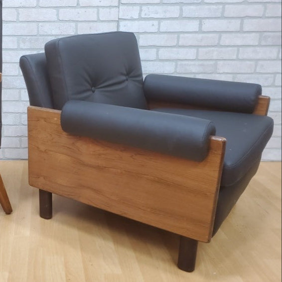 MCM Percival Lafer Style Rosewood Club Chair Newly Reupholstered in Black Leather