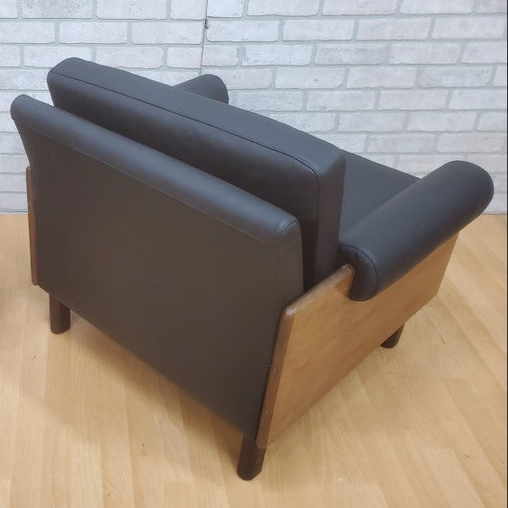 MCM Percival Lafer Style Rosewood Club Chair Newly Reupholstered in Black Leather