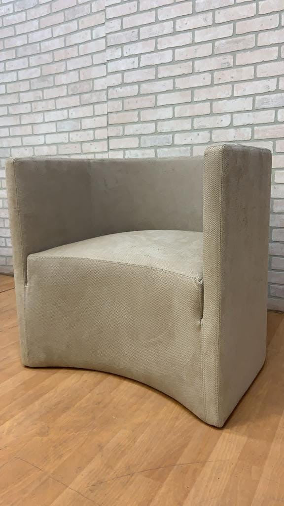 Vintage Barrel Back Lounge Chairs Newly Upholstered in Designer Textured Embossed Scaled Suede - Pair