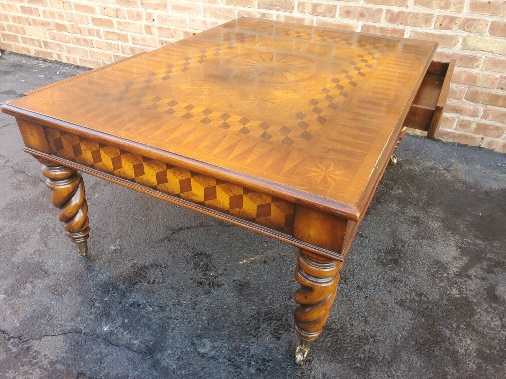 Vintage Victorian English Parquetry 2 Drawer Coffee Table