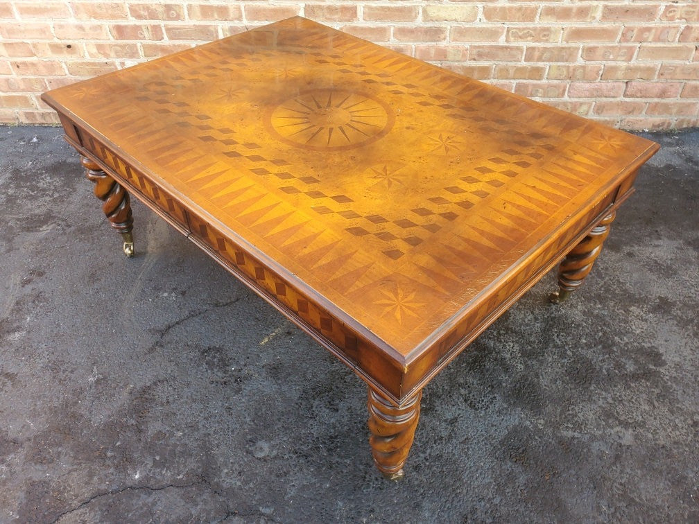 Vintage Victorian English Parquetry 2 Drawer Coffee Table
