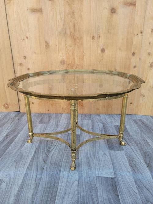 Hollywood Regency Labarge Brass Scalloped Edge Tray Top Side Table