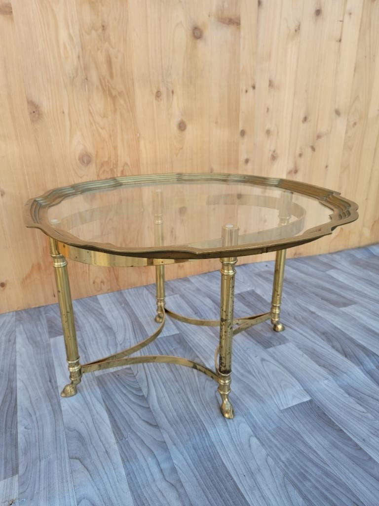 Hollywood Regency Labarge Brass Scalloped Edge Tray Top Side Table