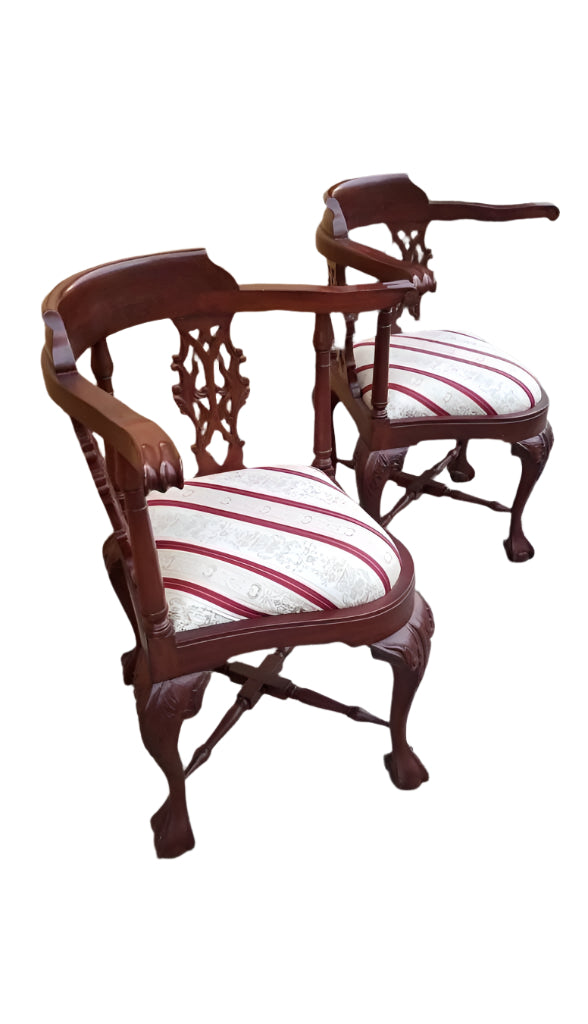 Antique English Carved Mahogany Corner Chair - Pair