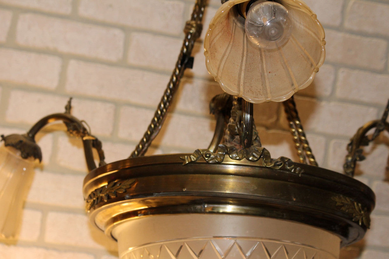 Antique Victorian Style French Gilded Bronze Three Arm Chandelier
