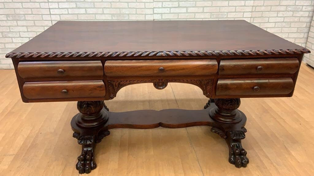 Antique Empire Carved Mahogany Partner’s Desk