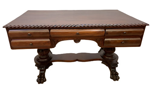 Antique Empire Carved Mahogany Partner’s Desk
