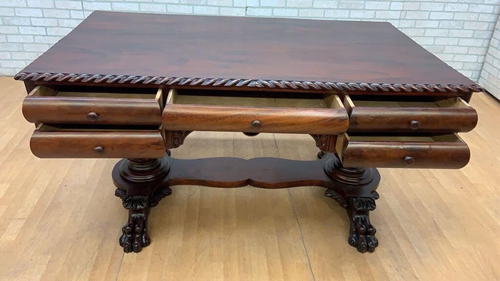 Antique Empire Carved Mahogany Partner’s Desk