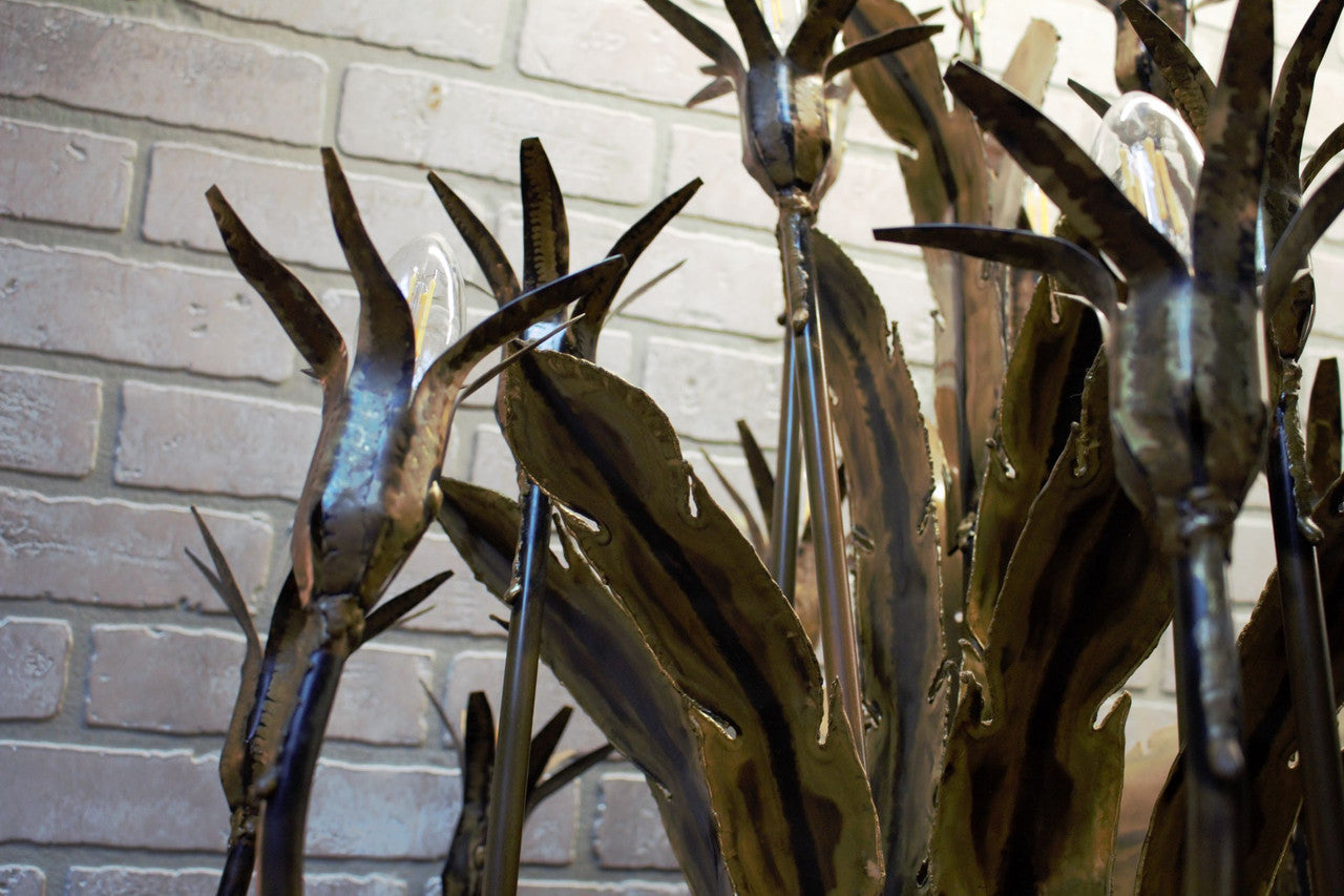 Mid Century Tom Greene Brutalist Torched Brass Chandelier