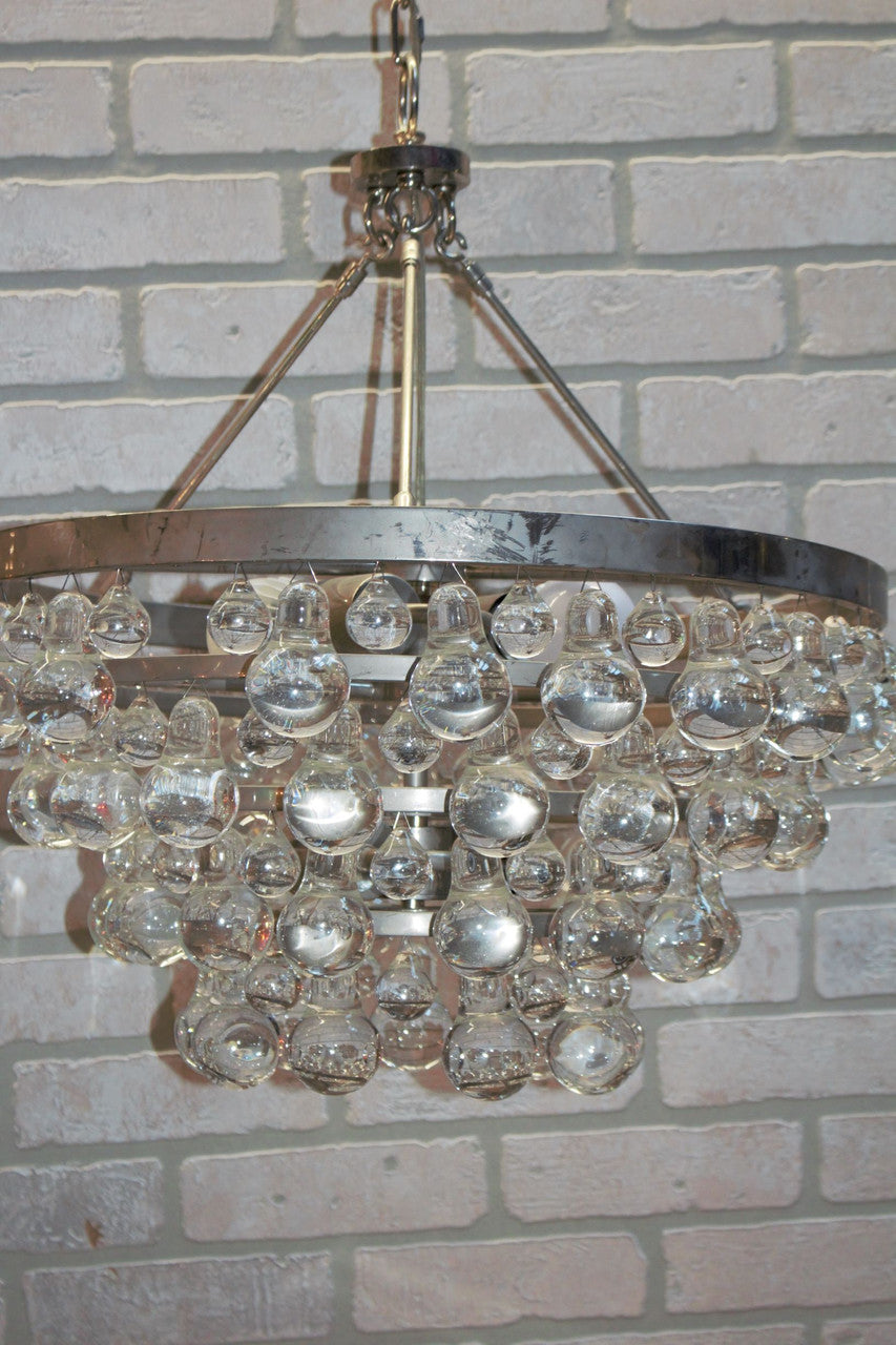 Mid Century Modern Glass Chandelier with Pear Shaped Pendalogues by Kalmar