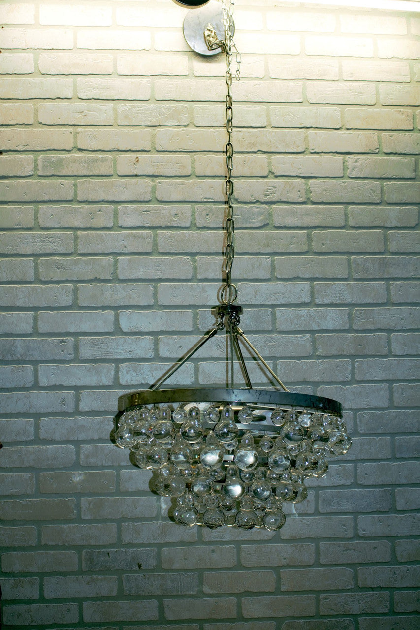 Mid Century Modern Glass Chandelier with Pear Shaped Pendalogues by Kalmar