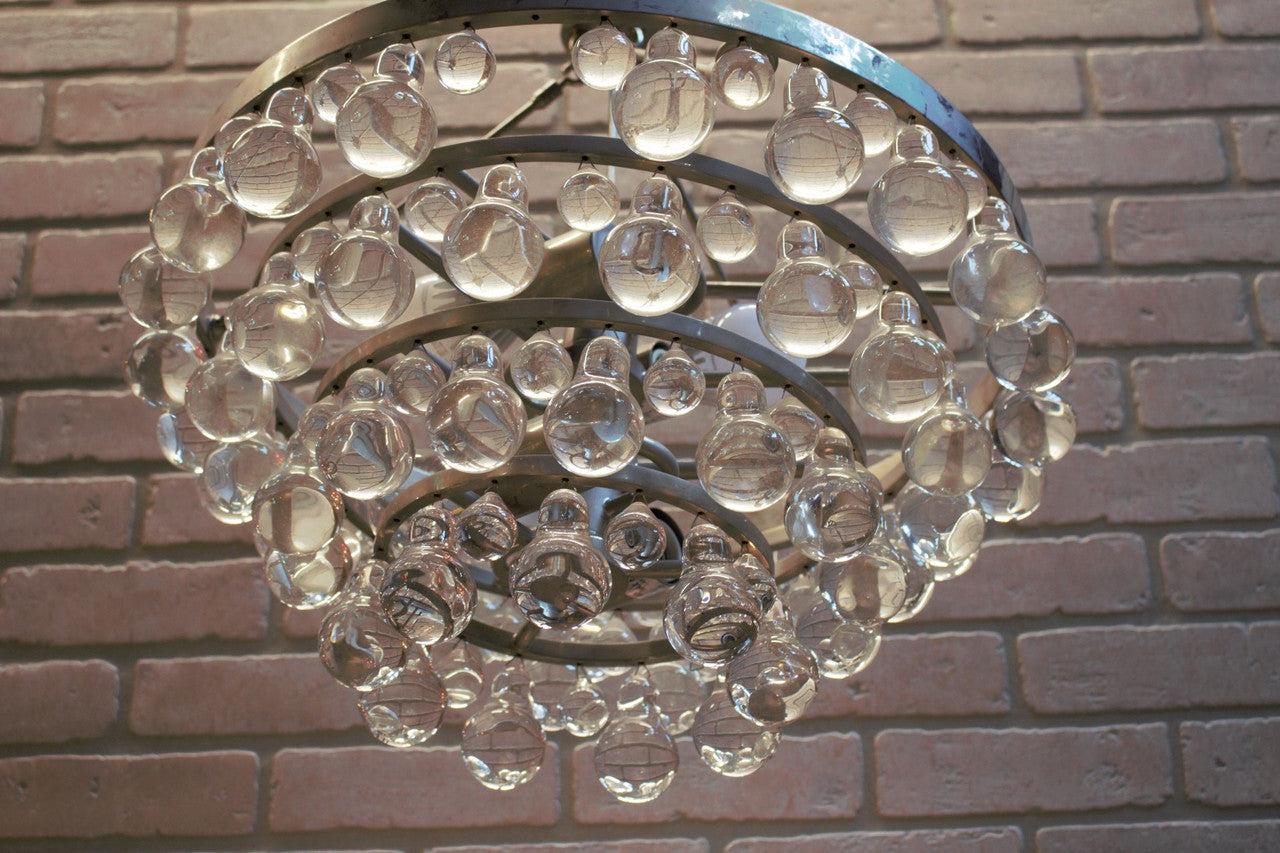 Mid Century Modern Chandelier with Glass Pear Shaped Pendalogues by Kalmar
