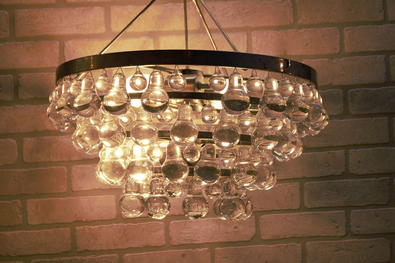 Mid Century Modern Chandelier with Glass Pear Shaped Pendalogues by Kalmar