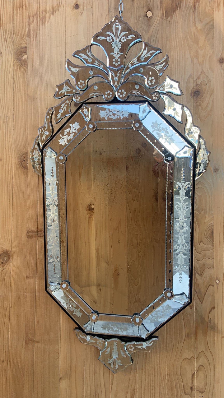 Vintage Venetian Etched Glass Wall Mirror