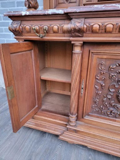 Antique French Gothic Style Carved Ornate Figural Walnut Chateau Cabinet