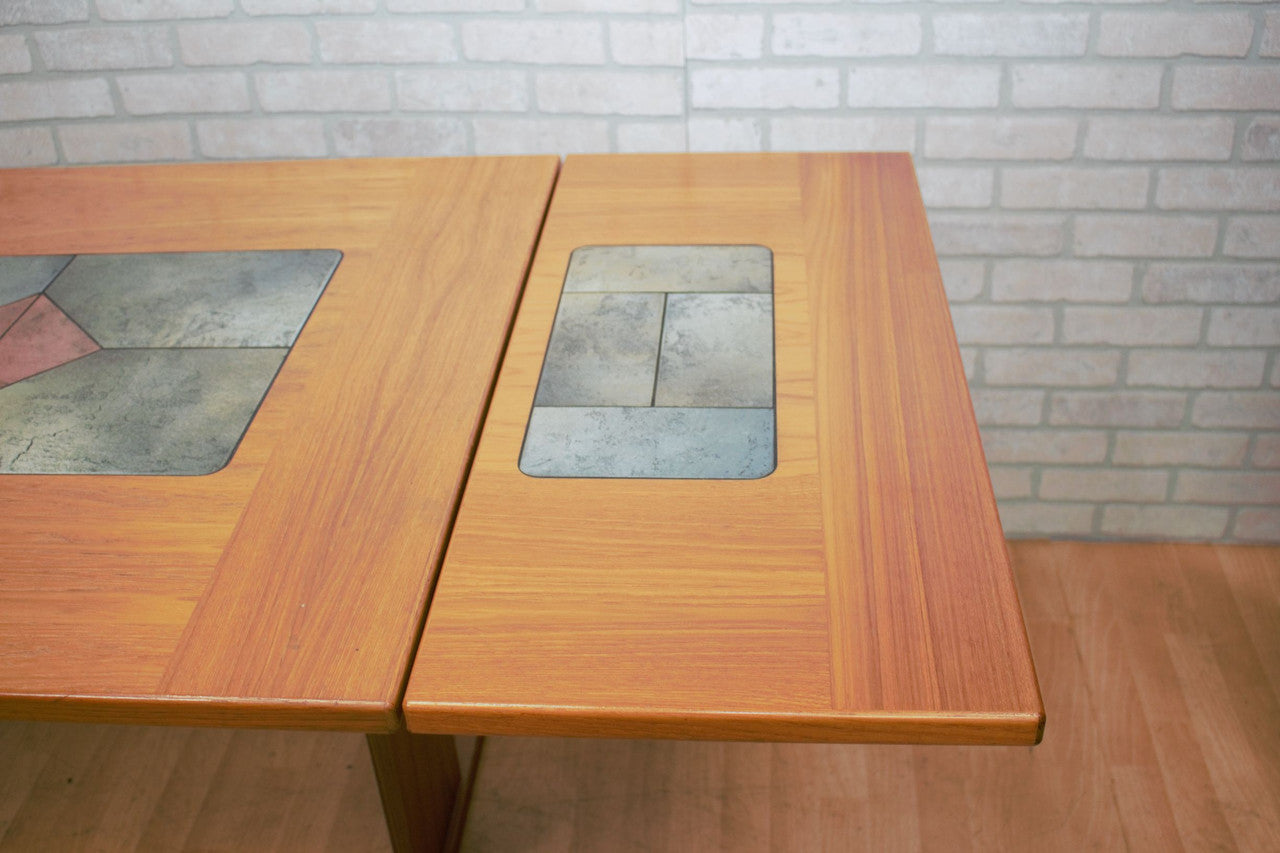 Mid Century Modern Danish Drop Down Tile Inlay Dining Table by Gangsø Møbler