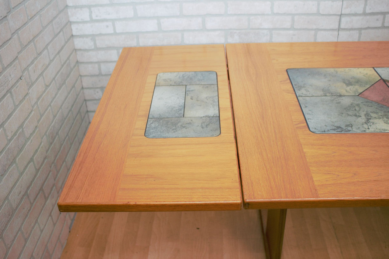 Mid Century Modern Danish Drop Down Tile Inlay Dining Table by Gangsø Møbler