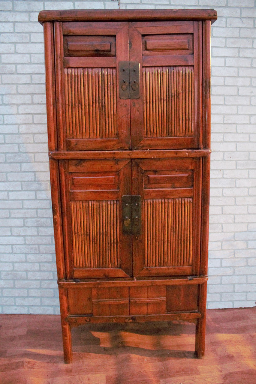 Chinese Qing Dynasty Cabinet with Bamboo and Sliding Panels