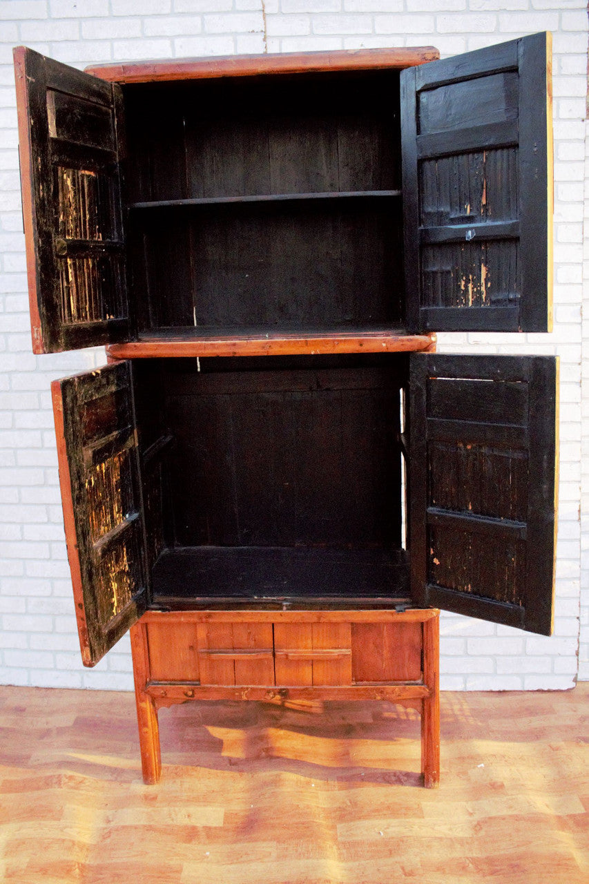 Chinese Qing Dynasty Cabinet with Bamboo and Sliding Panels