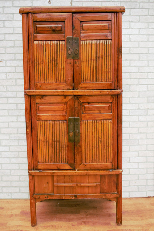 Chinese Qing Dynasty Kitchen Cabinet with Bamboo and Sliding Panels