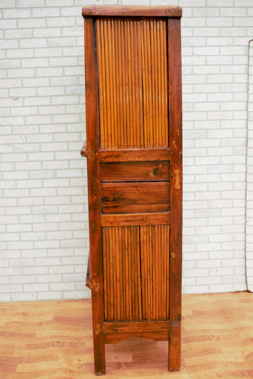 Chinese Qing Dynasty Kitchen Cabinet with Bamboo and Sliding Panels