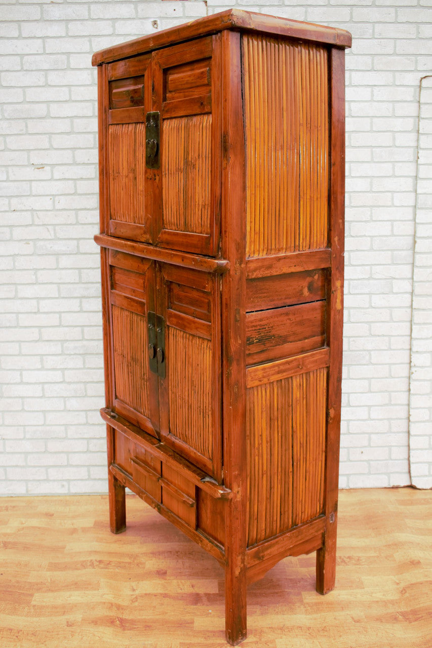 Chinese Qing Dynasty Kitchen Cabinet with Bamboo and Sliding Panels
