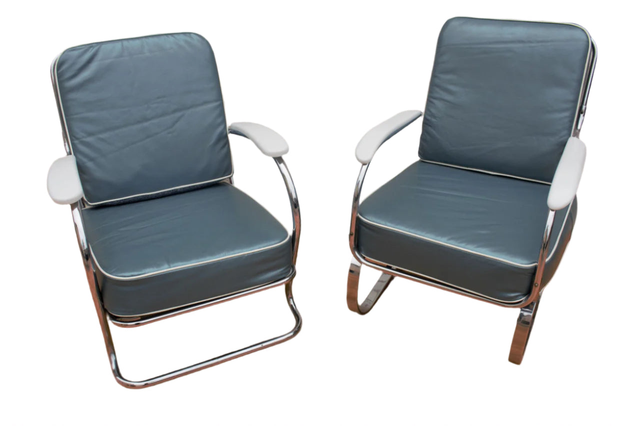 Art Deco KEM Weber Springer Tubular Chairs Newly Reupholstered - Set of 2