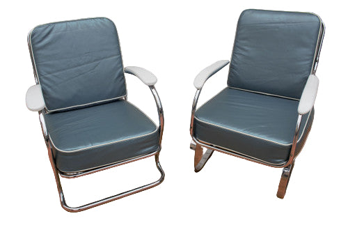 Art Deco KEM Weber Springer Tubular Chairs Newly Reupholstered - Set of 2