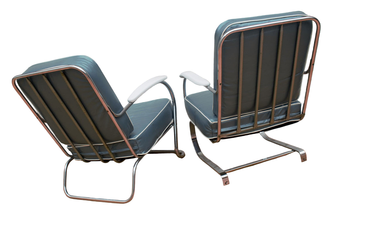 Art Deco KEM Weber Springer Tubular Chairs Newly Reupholstered - Set of 2